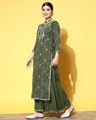 Women Green Ethnic Motifs Printed Gotta Patti Kurta with Sharara & With Dupatta 5