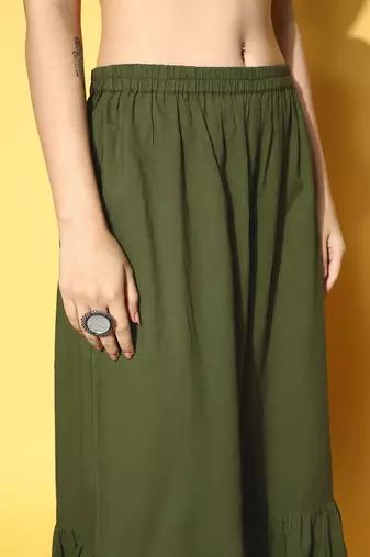 Women Green Ethnic Motifs Printed Gotta Patti Kurta with Sharara & With Dupatta