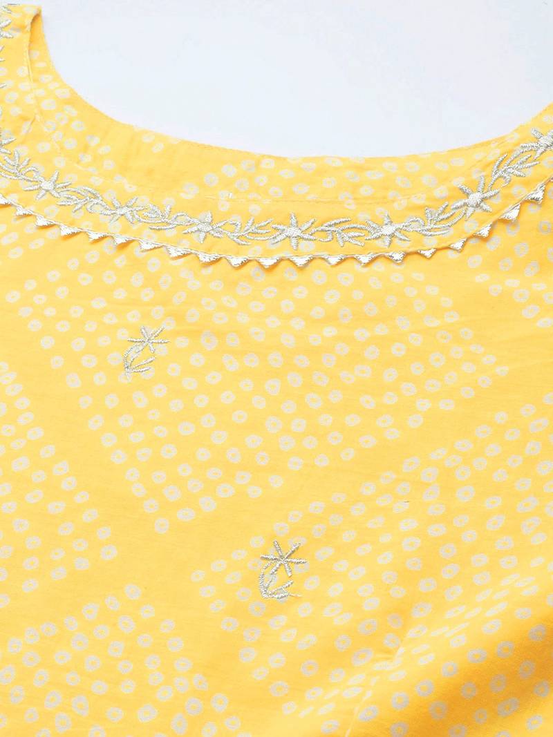 Women Yellow Printed Gotta Patti Kurta with Trousers
