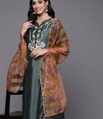 Women Green Ethnic Motifs Embroidered Kurta with Trousers & With Dupatta