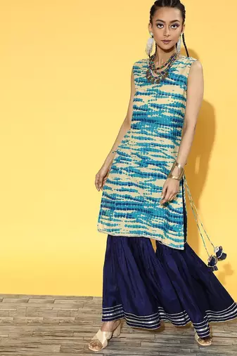 Ombre Cotton Blend Short Kurti with Sharara
