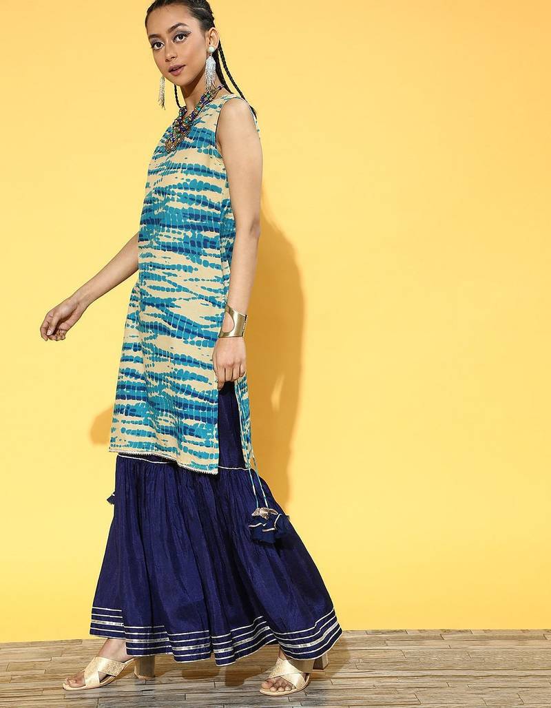 Ombre Cotton Blend Short Kurti with Sharara