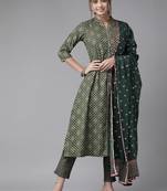Women Green Ethnic Motifs Printed Pleated Gotta Patti Kurta with Palazzos & With Dupatta