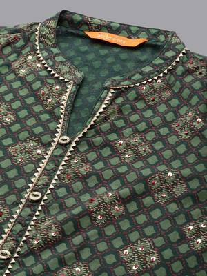Women Green Ethnic Motifs Printed Pleated Gotta Patti Kurta with Palazzos & With Dupatta 2