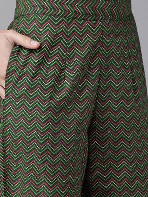Women Green Ethnic Motifs Printed Pleated Gotta Patti Kurta with Palazzos & With Dupatta 3