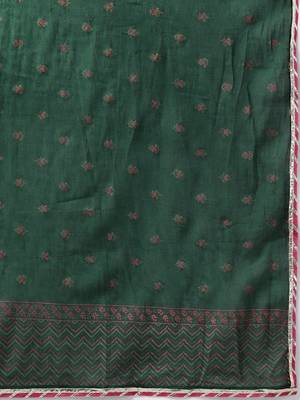 Women Green Ethnic Motifs Printed Pleated Gotta Patti Kurta with Palazzos & With Dupatta 4