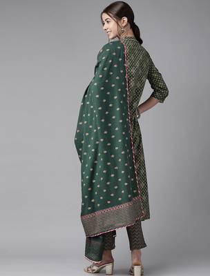 Women Green Ethnic Motifs Printed Pleated Gotta Patti Kurta with Palazzos & With Dupatta 6