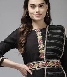 Women Black Liva Sequin Detail Kurta with Trousers & Dupatta