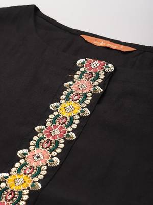 Women Black Liva Sequin Detail Kurta with Trousers & Dupatta 3