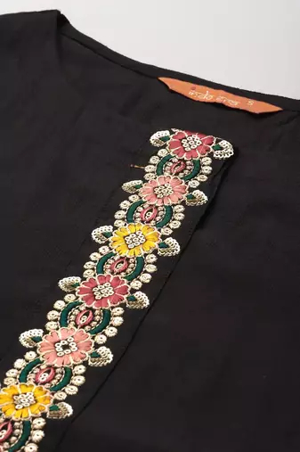 Women Black Liva Sequin Detail Kurta with Trousers & Dupatta