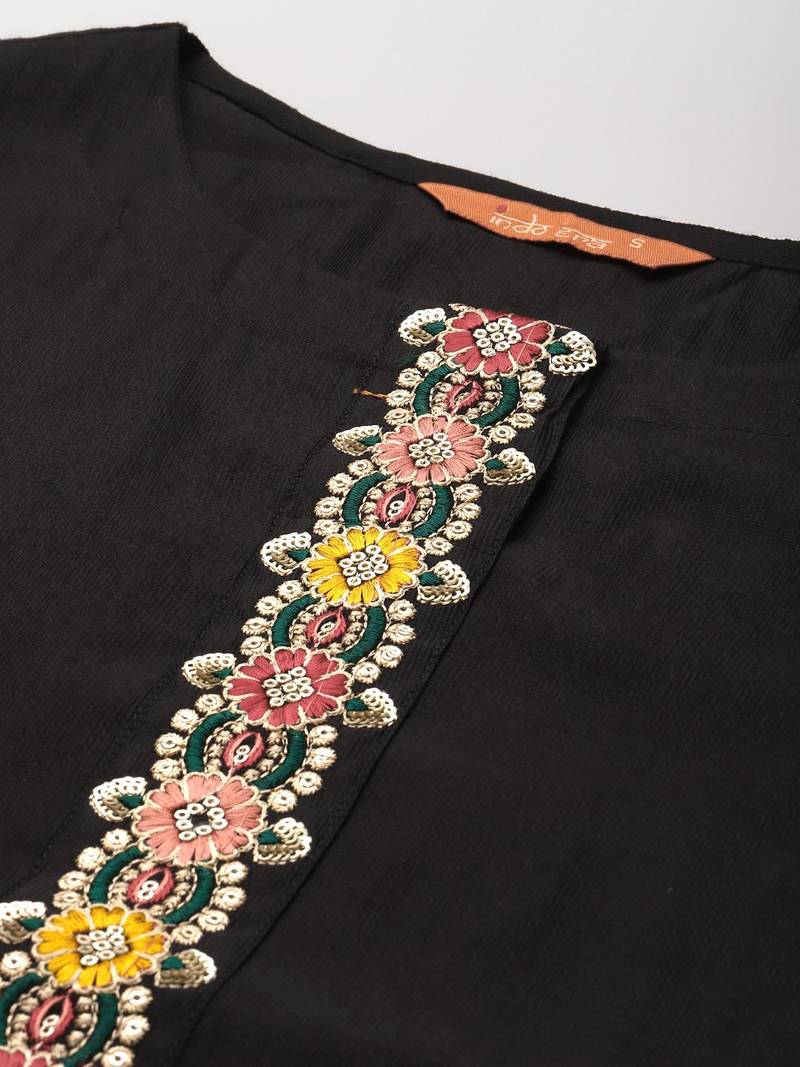 Women Black Liva Sequin Detail Kurta with Trousers & Dupatta