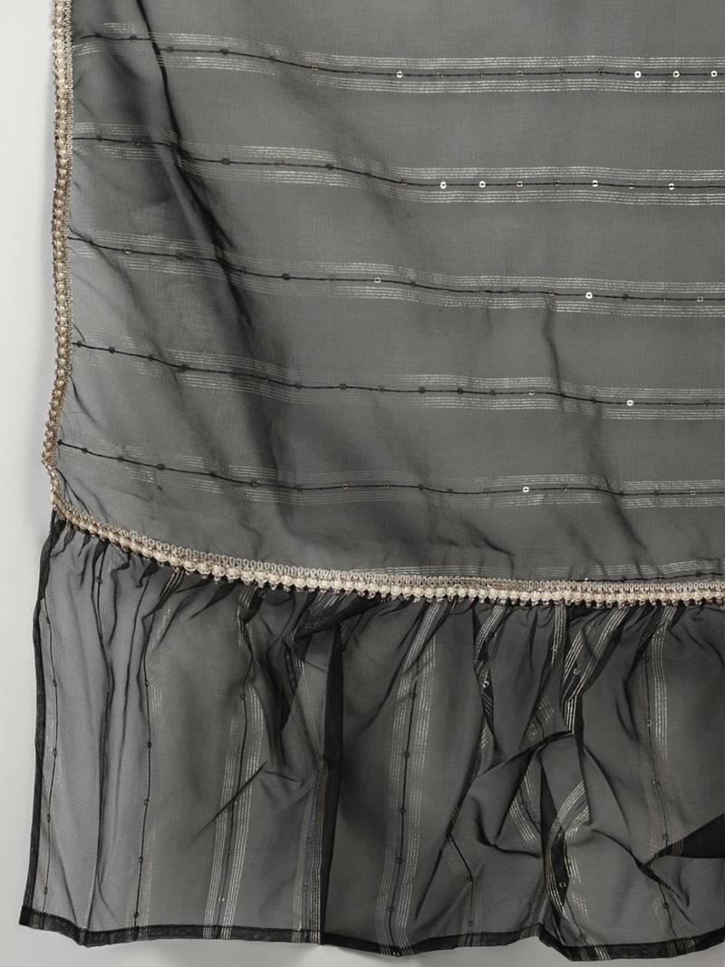 Women Black Liva Sequin Detail Kurta with Trousers & Dupatta