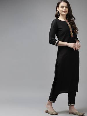 Women Black Liva Sequin Detail Kurta with Trousers & Dupatta 7