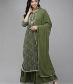 Women Green & White Bandhani Print Gotta Patti Kurta with Sharara & With Dupatta