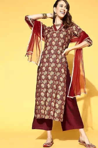 Floral Cotton Blend Kurta Set