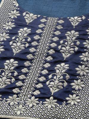 women navy blue & golden yoke design kurta with trousers & dupatta 2