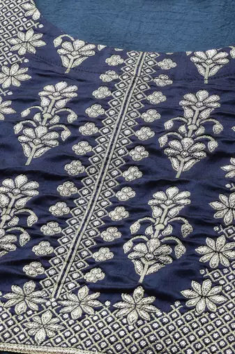 Women Navy Blue & Golden Yoke Design Kurta with Trousers & Dupatta