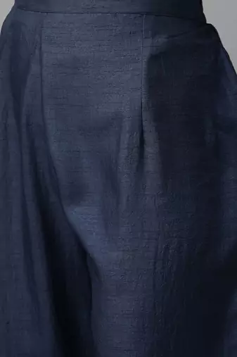 Women Navy Blue & Golden Yoke Design Kurta with Trousers & Dupatta