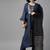 Women Navy Blue & Golden Yoke Design Kurta with Trousers & Dupatta