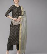 Women Black Printed Kurta with Palazzos & Dupatta