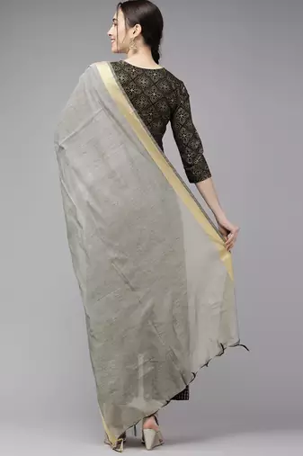 Women Black Printed Kurta with Palazzos & Dupatta