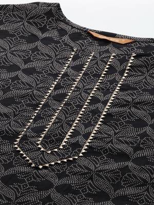 Women Black & Grey Printed Kurta with Palazzos 2
