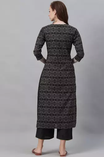 Women Black & Grey Printed Kurta with Palazzos