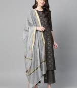 Women Black & Golden Foil Print Kurta with Palazzos & Dupatta