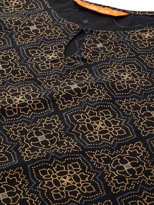 Women Black & Golden Foil Print Kurta with Palazzos & Dupatta 2