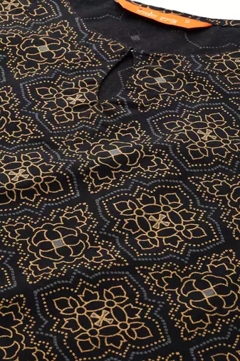 Women Black & Golden Foil Print Kurta with Palazzos & Dupatta