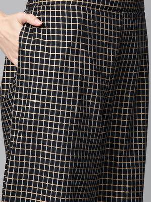 Women Black & Golden Foil Print Kurta with Palazzos & Dupatta 3