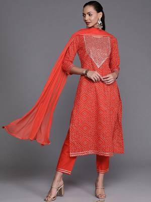 Bandhani Printed Sequined Kurta with Palazzos & Dupatta 1