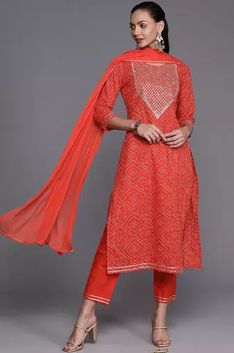 Bandhani Printed Sequined Kurta with Palazzos & Dupatta