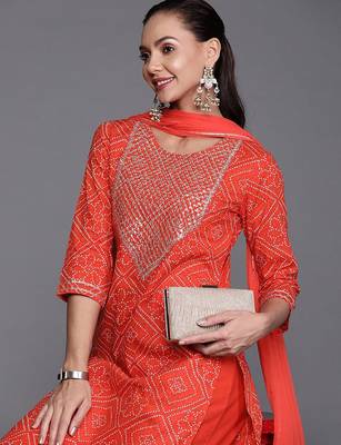 Bandhani Printed Sequined Kurta with Palazzos & Dupatta 2