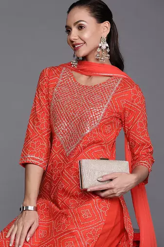 Bandhani Printed Sequined Kurta with Palazzos & Dupatta