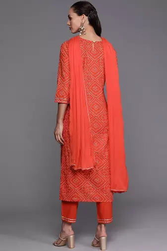 Bandhani Printed Sequined Kurta with Palazzos & Dupatta