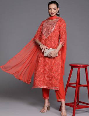 Bandhani Printed Sequined Kurta with Palazzos & Dupatta 7