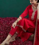 Floral Embroidered Regular Kurta With Trousers & Dupatta
