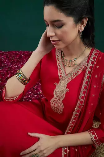 Floral Embroidered Regular Kurta With Trousers & Dupatta