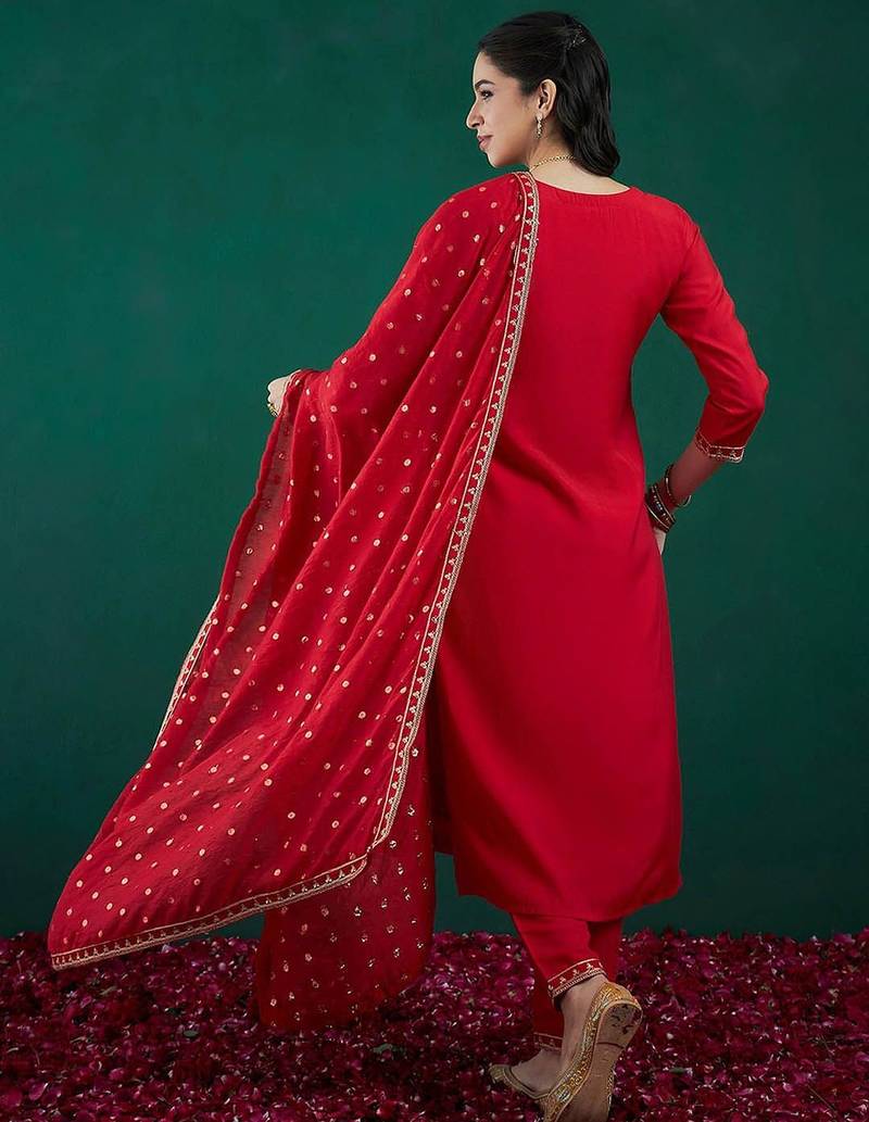 Floral Embroidered Regular Kurta With Trousers & Dupatta