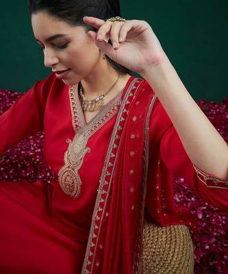 Floral Embroidered Regular Kurta With Trousers & Dupatta 7