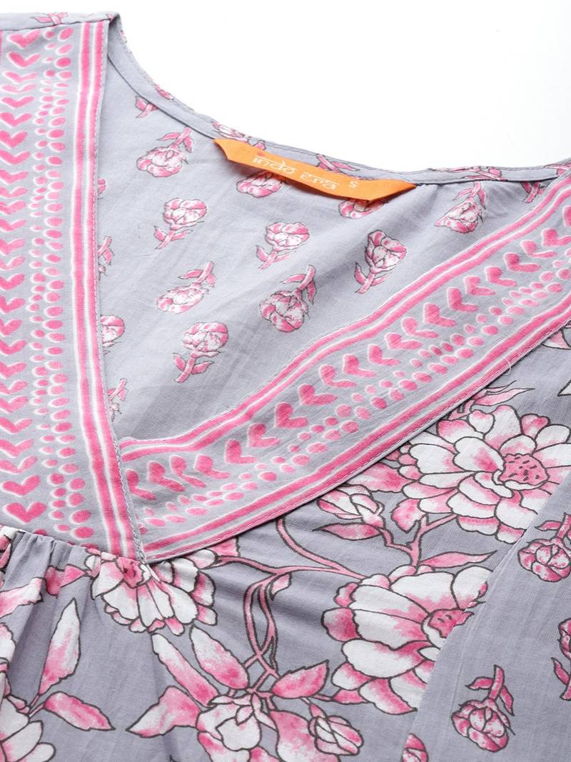 Floral Printed Pure Cotton Kurta with Trousers & Dupatta