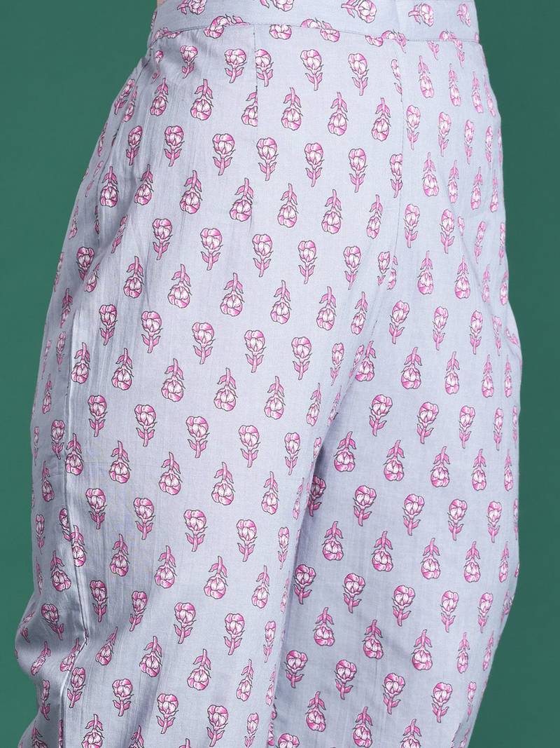 Floral Printed Pure Cotton Kurta with Trousers & Dupatta