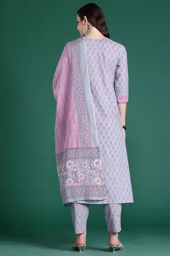Floral Printed Pure Cotton Kurta with Trousers & Dupatta