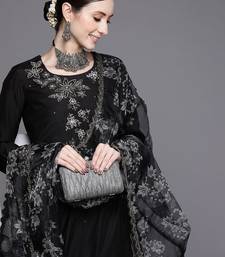 Women Black Floral Embroidered Beads Kurta with Trousers & Dupatta
