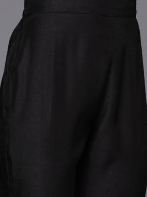 Women Black Floral Embroidered Beads Kurta with Trousers & Dupatta 3