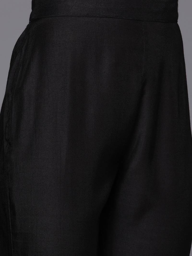 Women Black Floral Embroidered Beads Kurta with Trousers & Dupatta