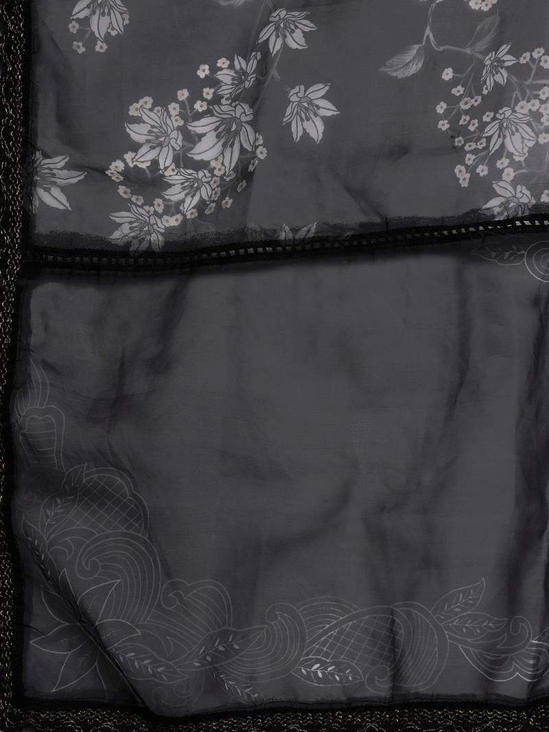 Women Black Floral Embroidered Beads Kurta with Trousers & Dupatta