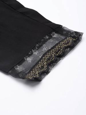 Women Black Floral Embroidered Beads Kurta with Trousers & Dupatta 8