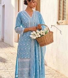 Women Ethnic Motifs Embroidered Regular Thread Work Pure Cotton Kurta with Trousers & With Dupatta